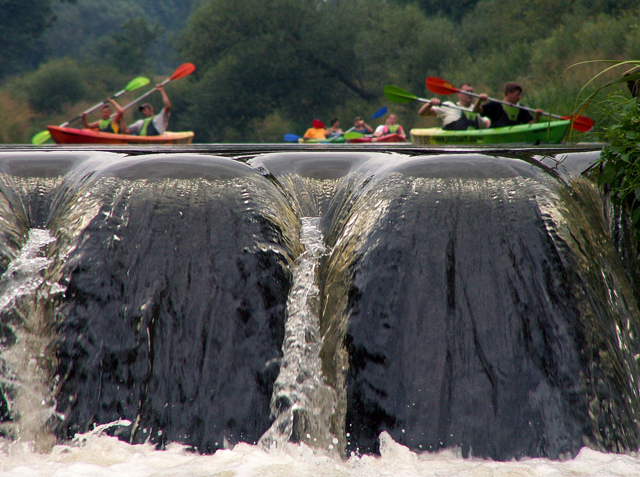 waterfall i with kayaks free photo