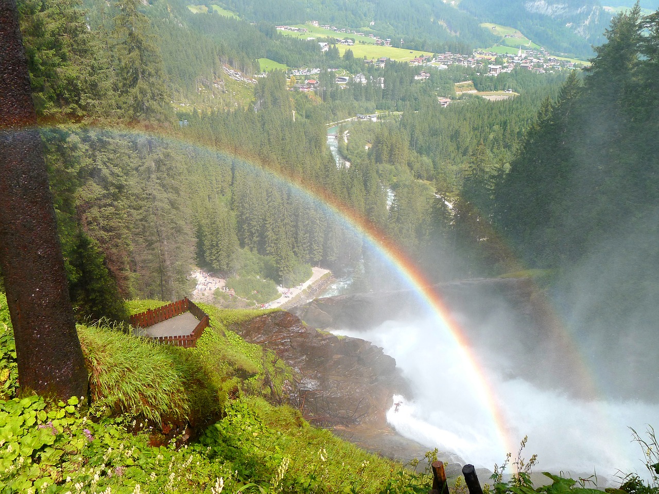 waterfall rainbow nature free photo