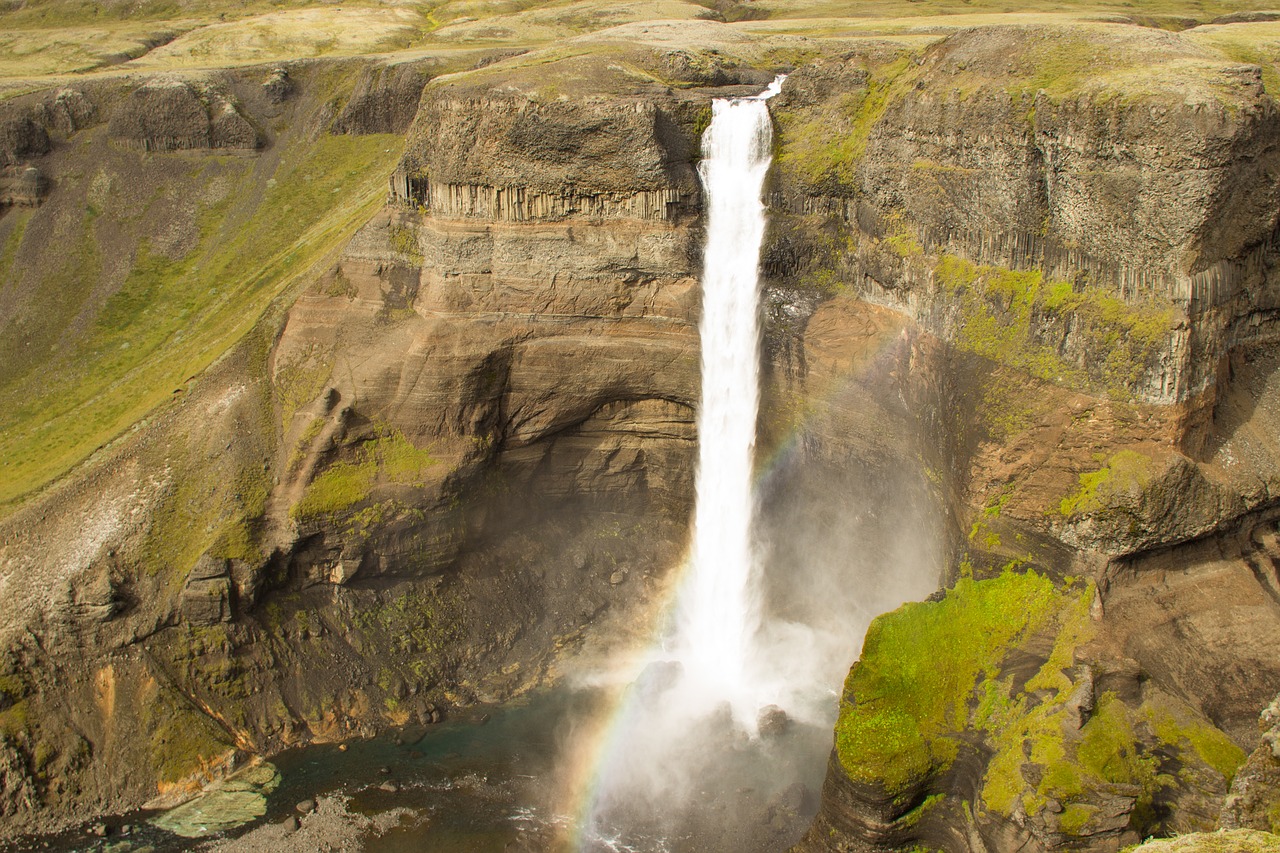 waterfall rainbow iceland free photo