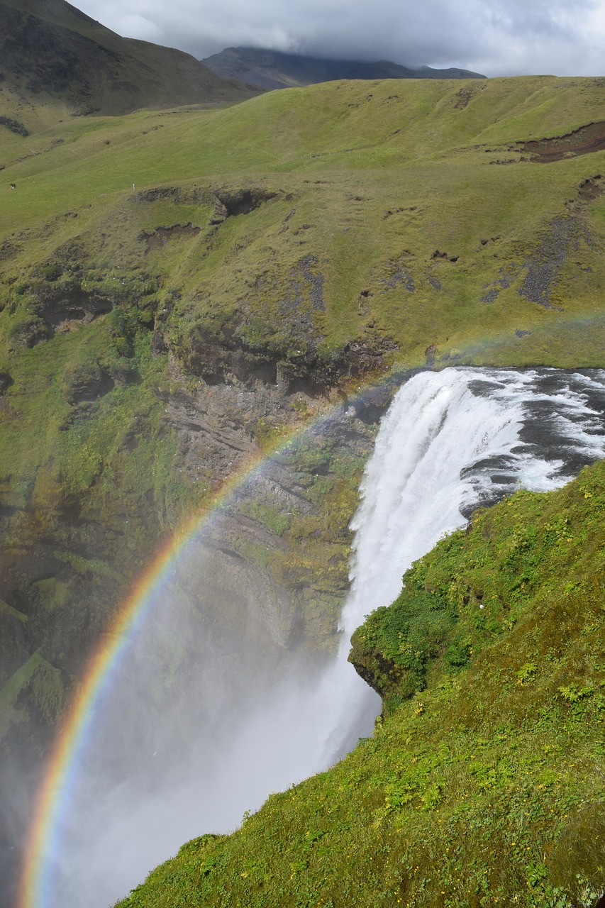 waterfall rainbow iceland free photo