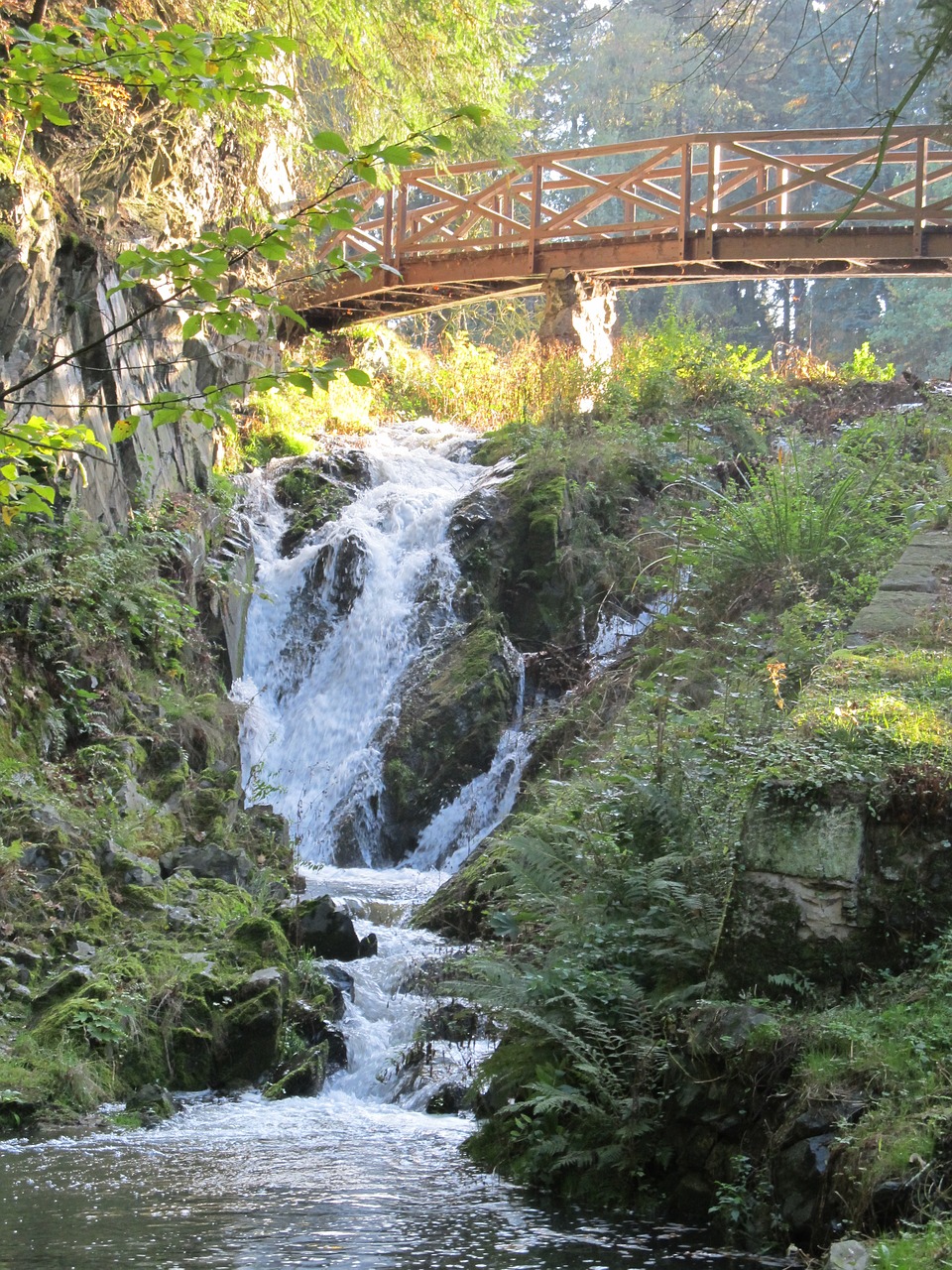 waterfall bridge rocks free photo