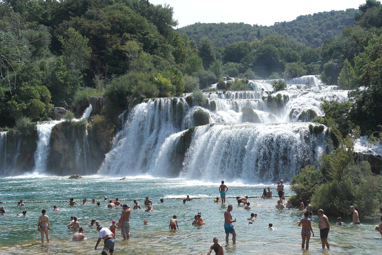 waterfall krka visitors free photo