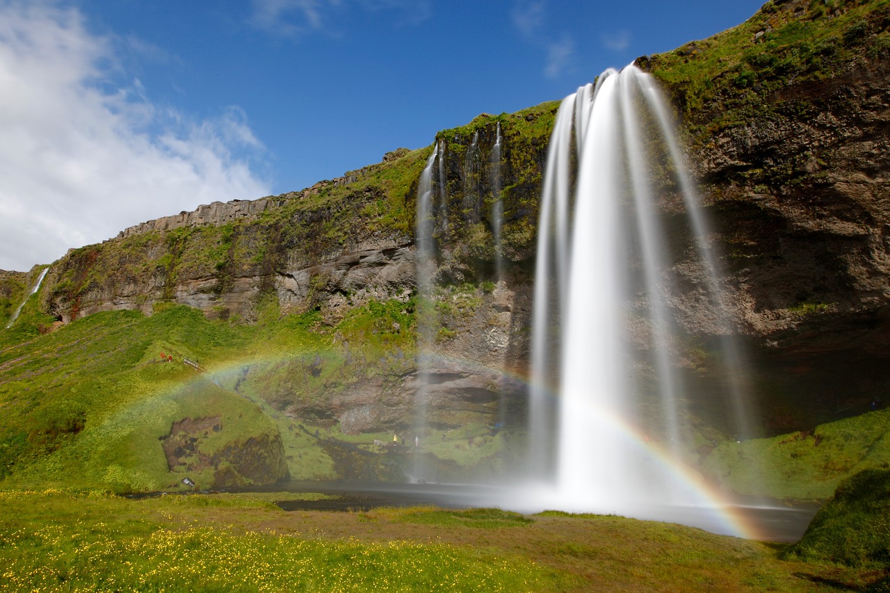 waterfall iceland rainbow free photo