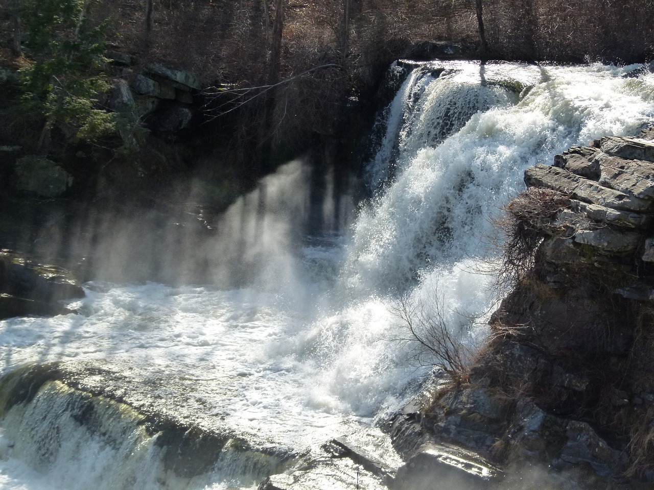 waterfall sunbeams water free photo