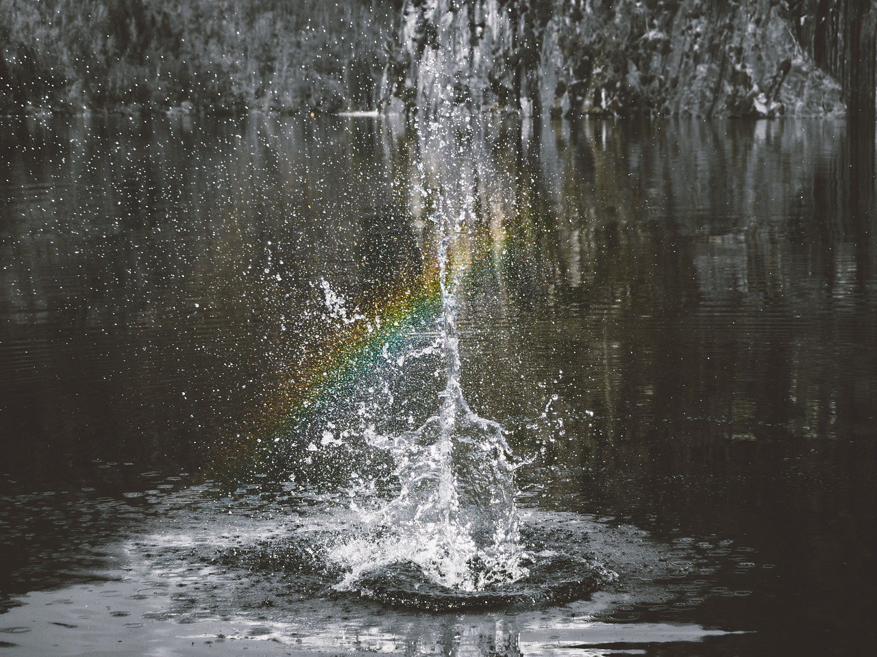 waterfall black and white rainbow free photo