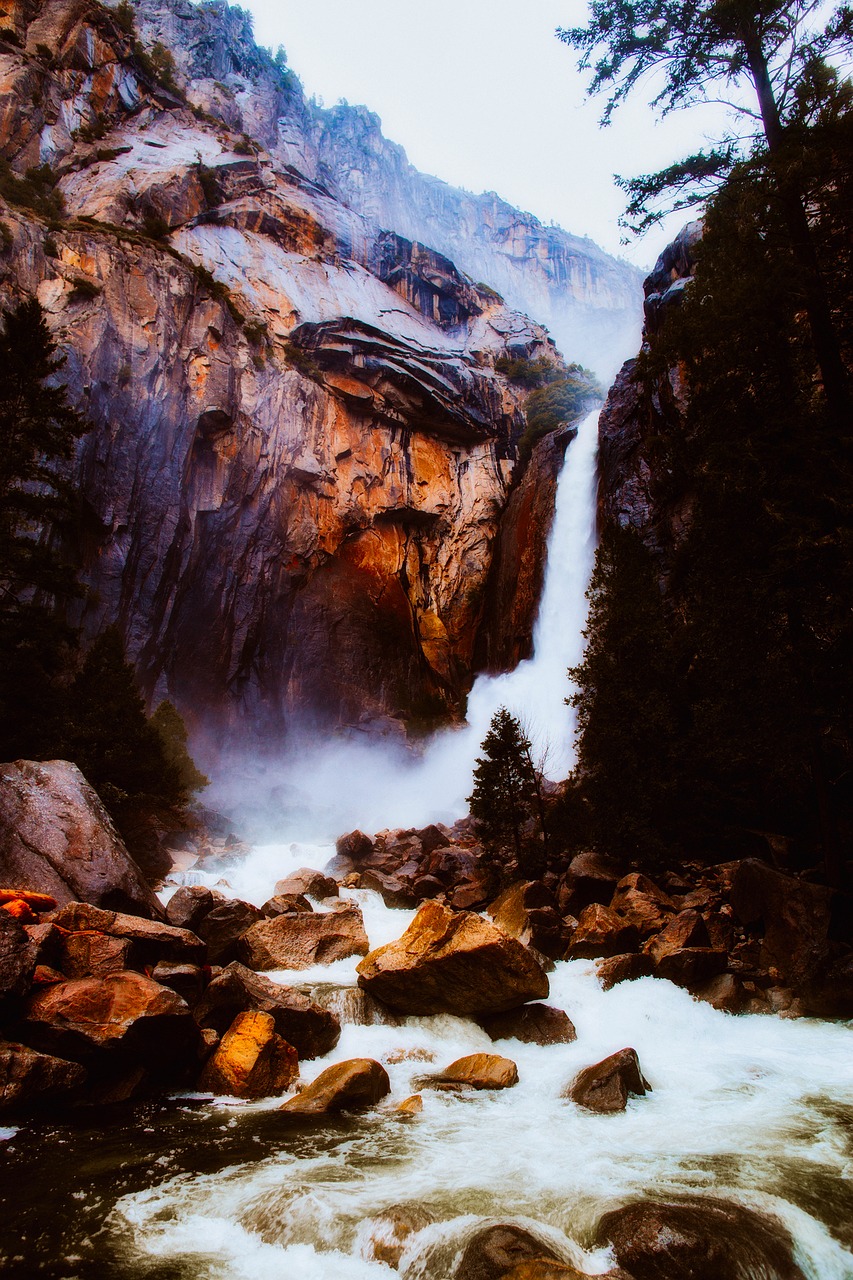 waterfall mountains rocks free photo