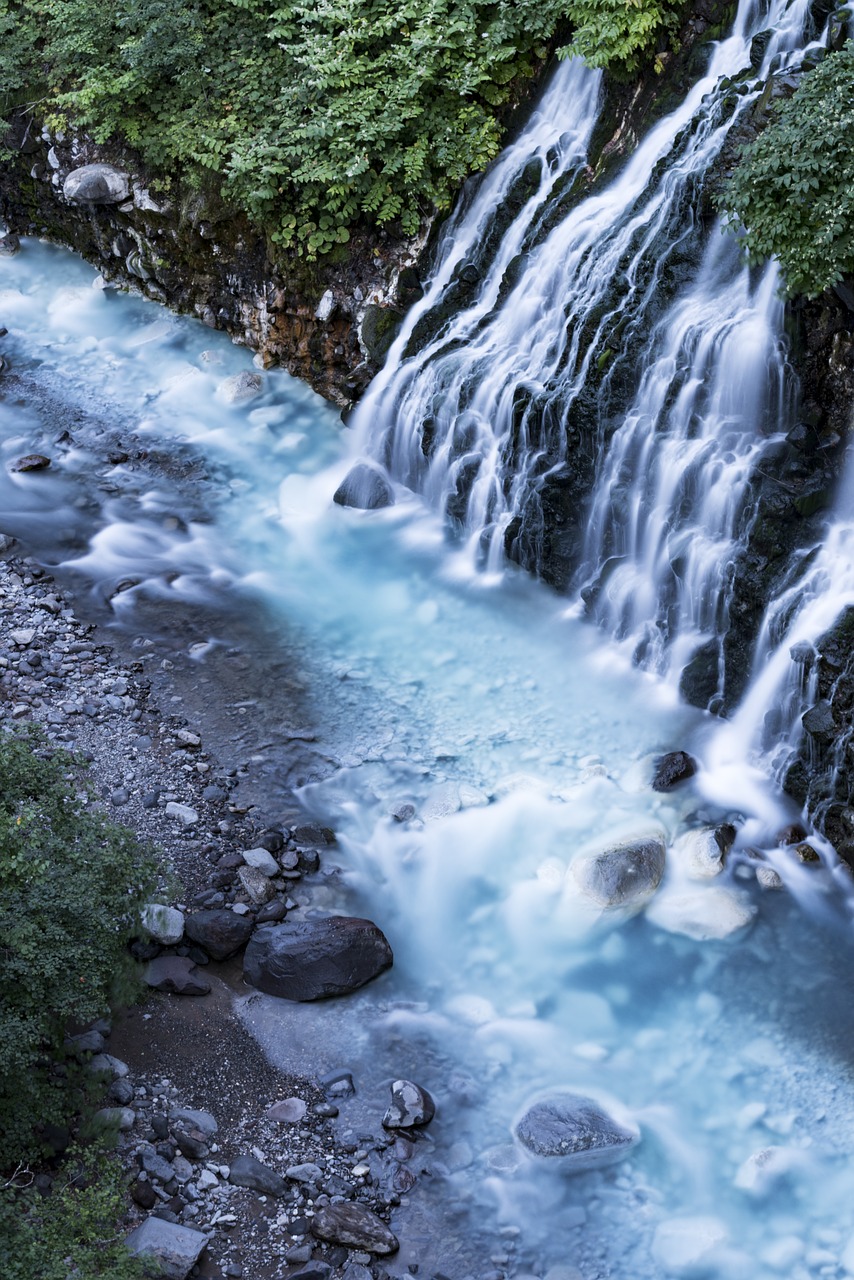 waterfall blue water silky effect free photo