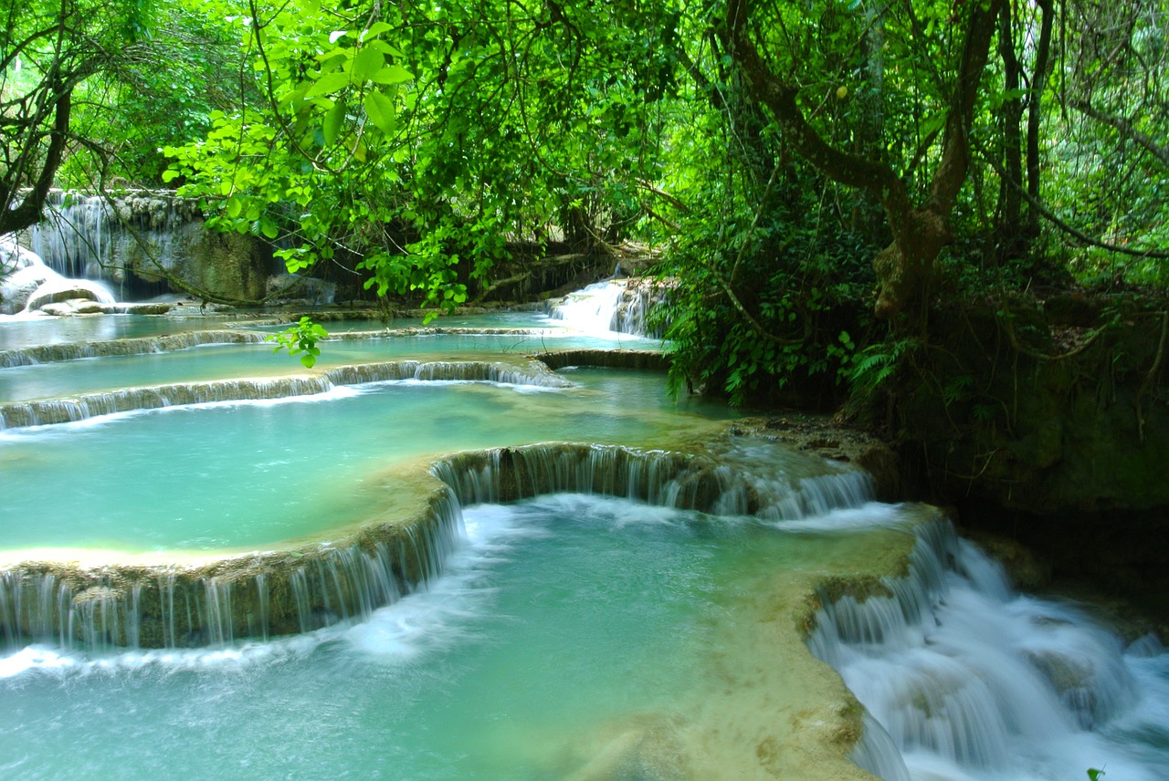 waterfall laos luang prabang free photo