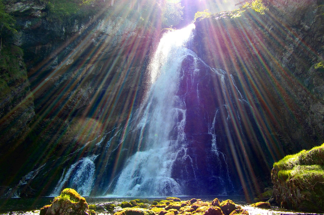 waterfall light beam water free photo