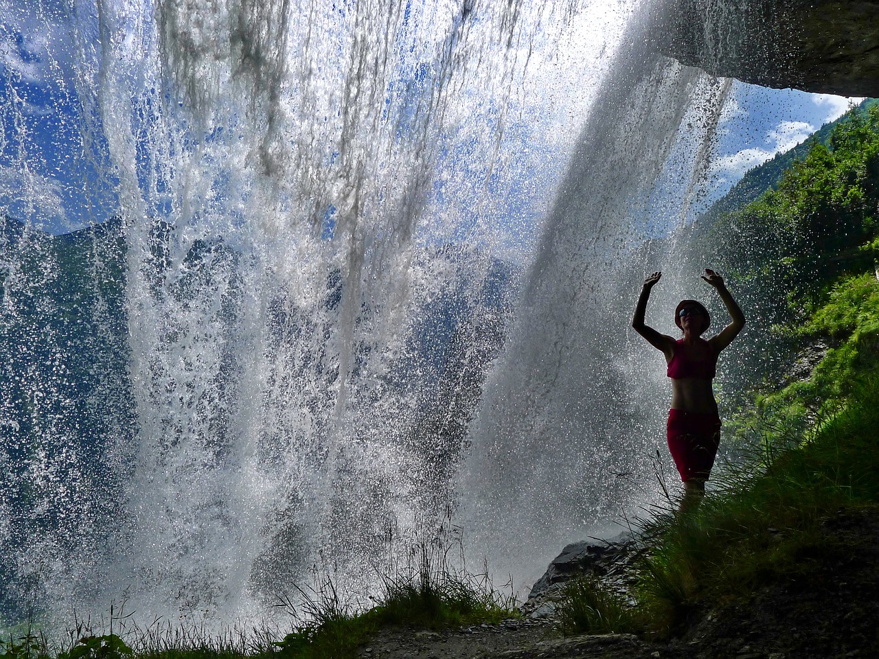 waterfall under the waterfall natural phenomenon free photo