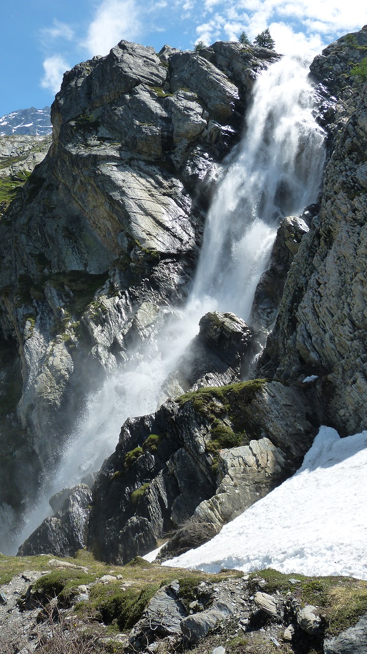 waterfall alpine snow free photo