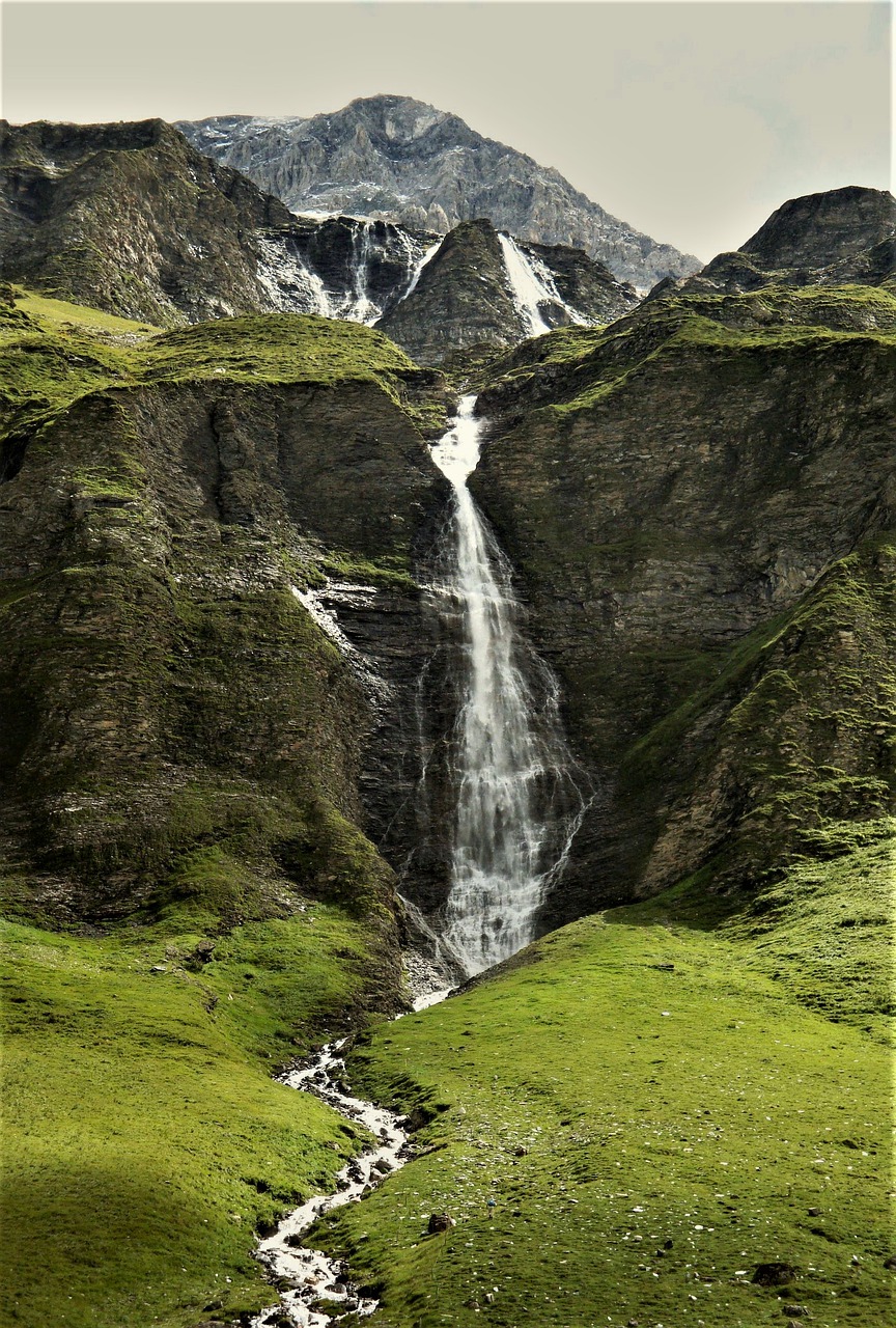 waterfall glacial lake mountains free photo