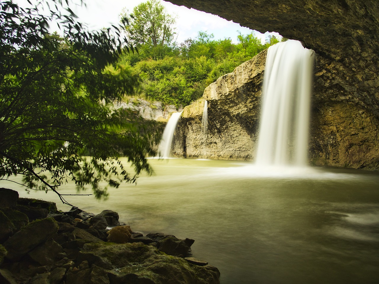 waterfall  landscape  cave free photo