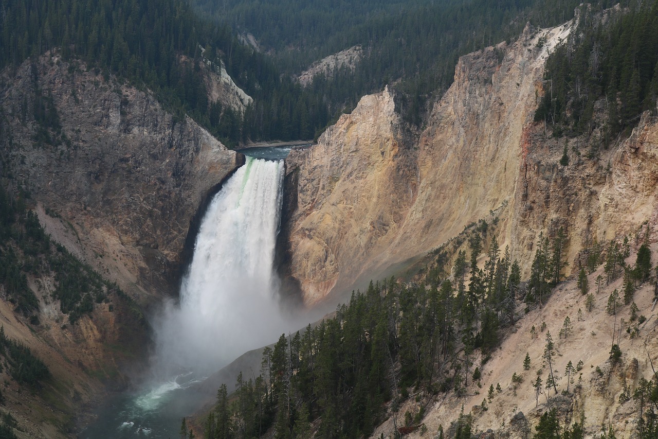 waterfall  yellowstone  wyoming free photo