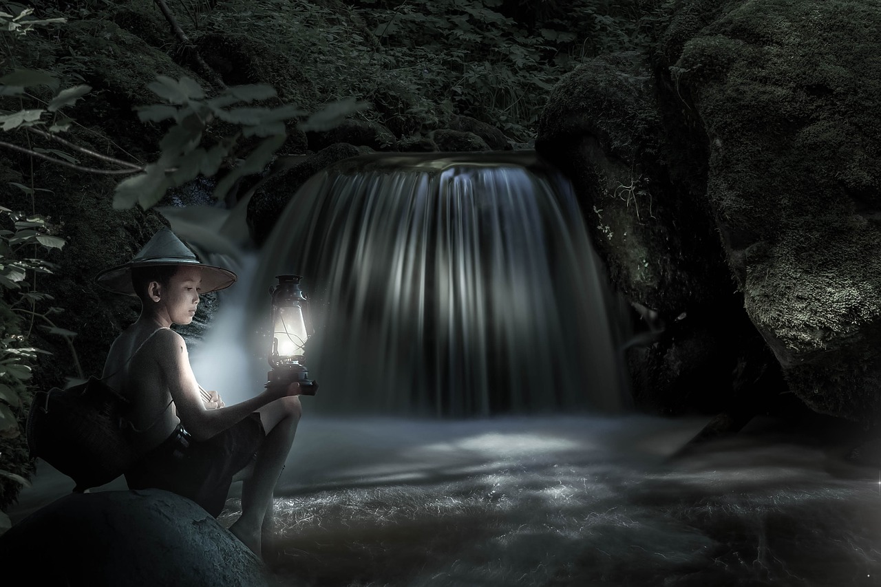 waterfall  boy  fantasy free photo