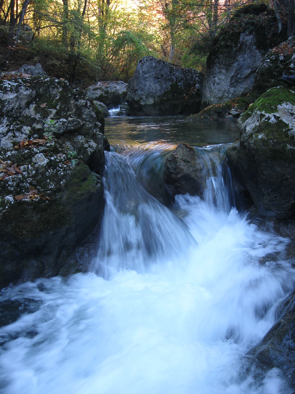 waterfall  forest  stones free photo