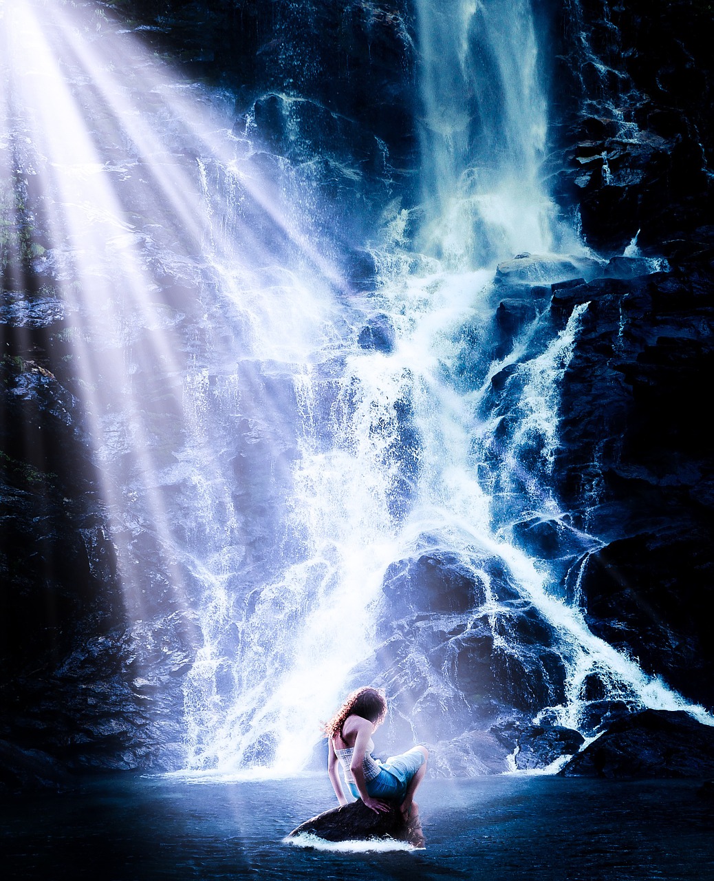 waterfall woman light free photo