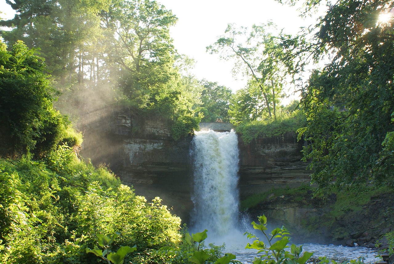 waterfall trees cascading free photo