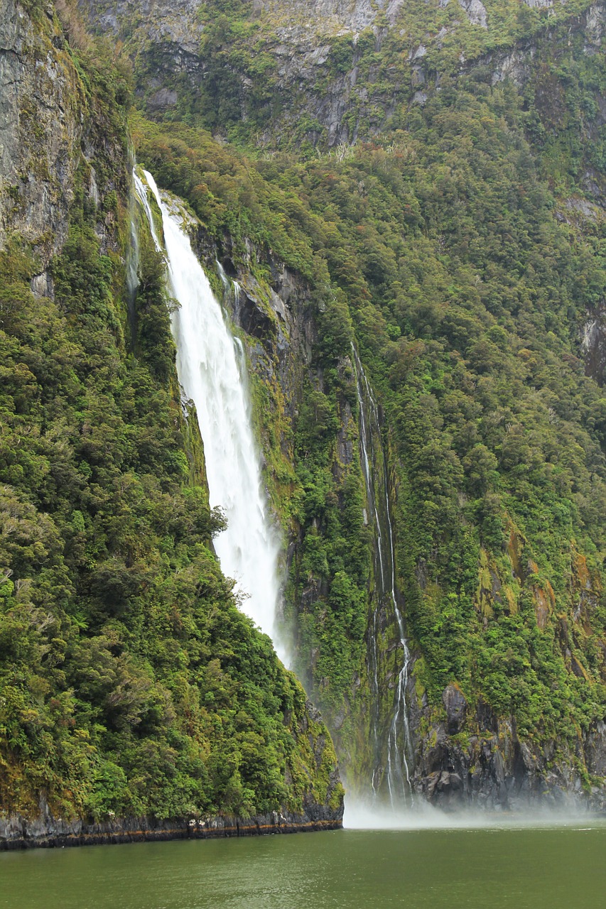 waterfall green fjord free photo