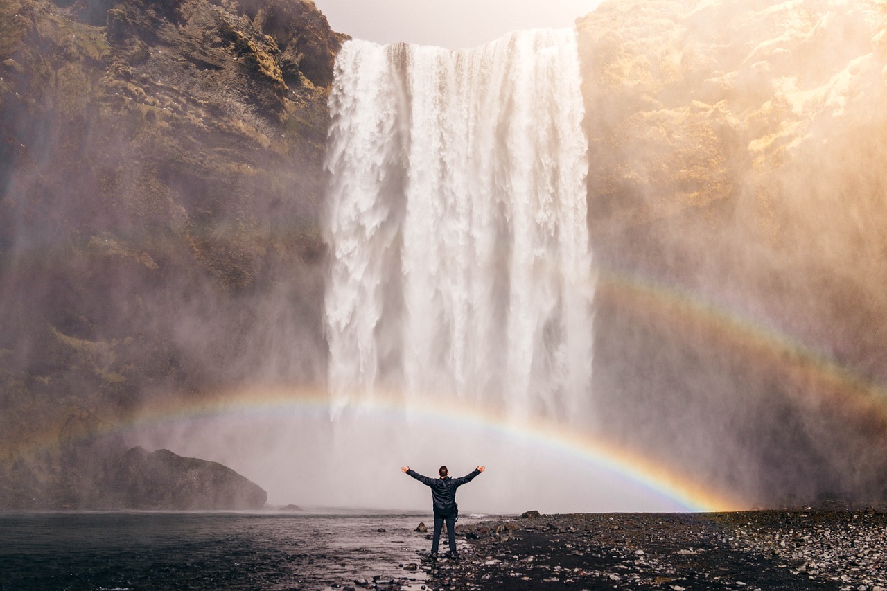 waterfall rainbow spray free photo