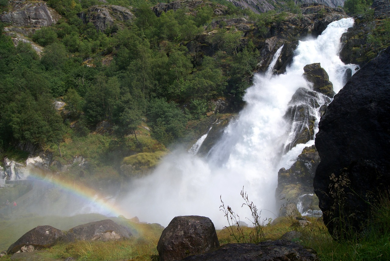 waterfall rainbow nature free photo