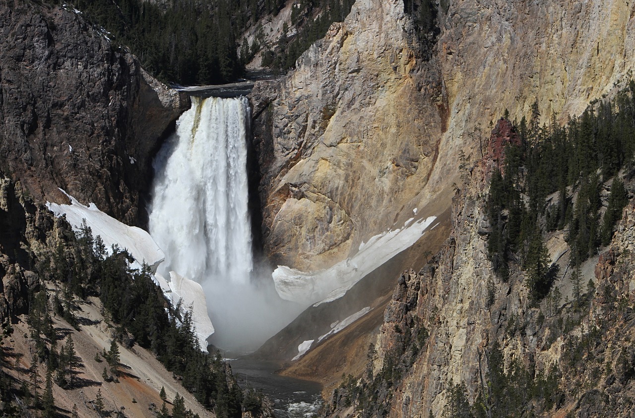 waterfall lower falls yellowstone river free photo