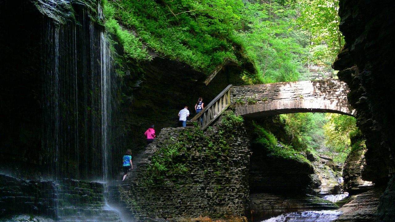 watkins glen waterfalls bridge free photo