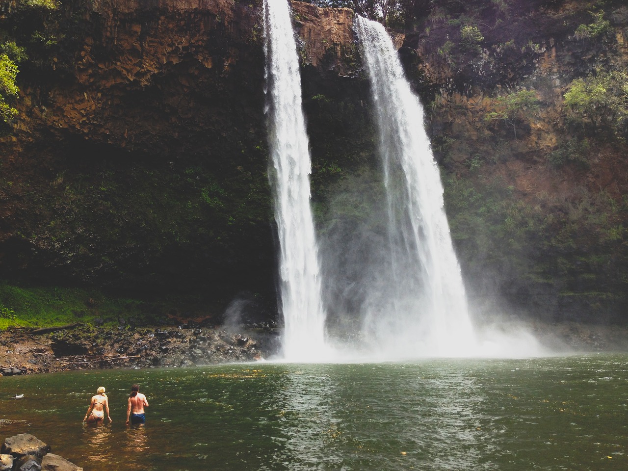 waterfalls swimming swimsuits free photo