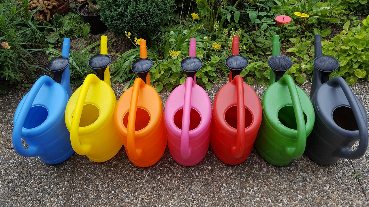 watering can colorful garden free photo