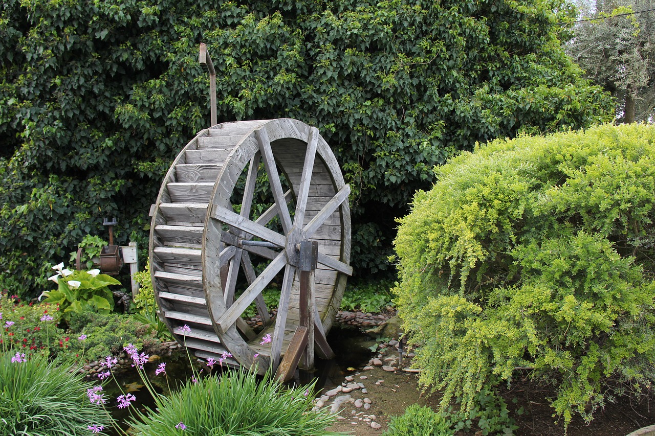 waterwheel garden landscape free photo