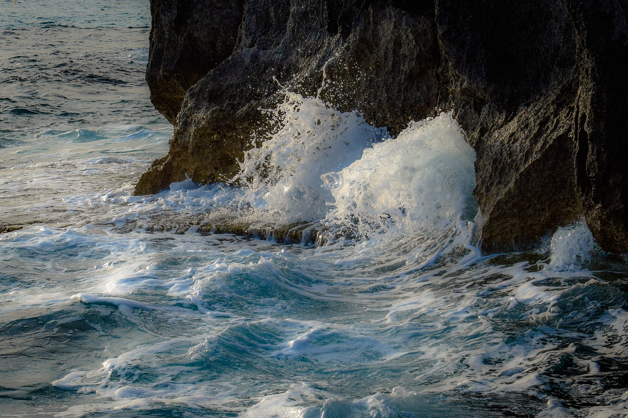 wave crushing rocky coast free photo