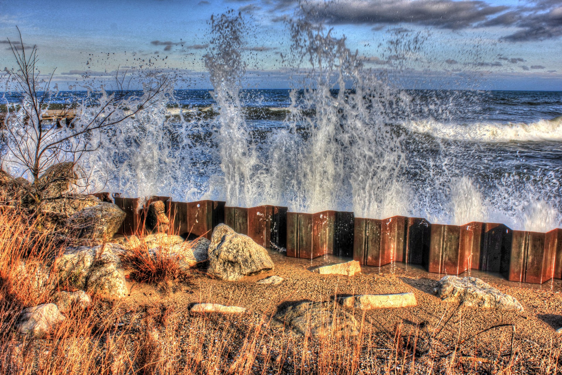 waves splash landscape free photo