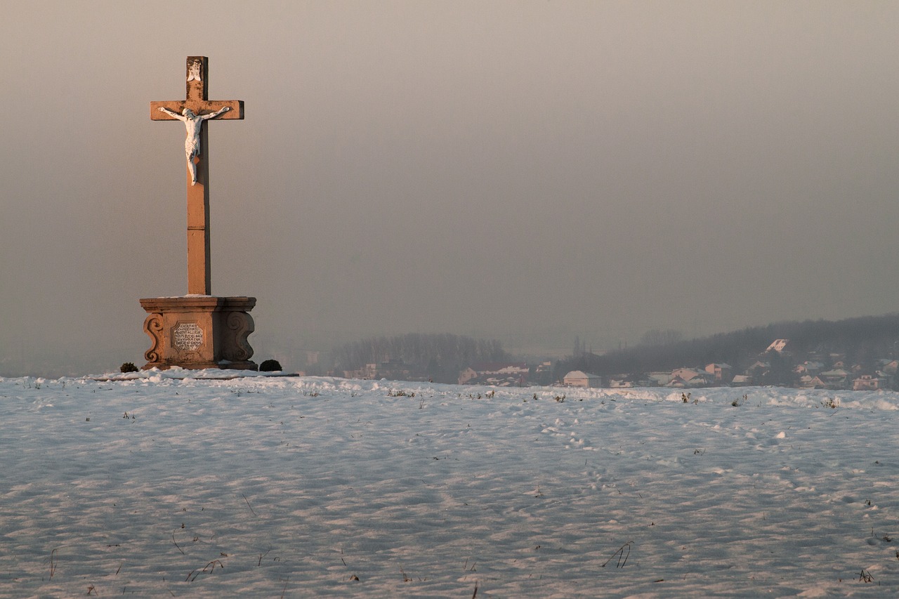 wayside cross of 1787  snow  cold free photo