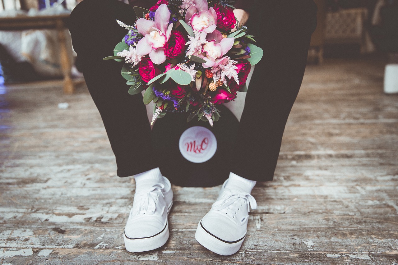wedding bouquet gym shoes free photo