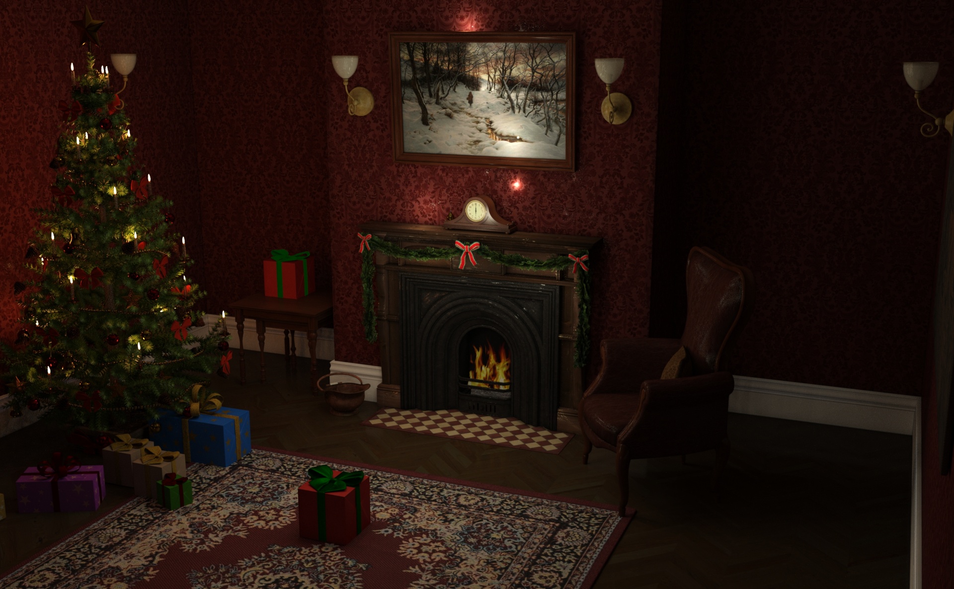 christmas fir fireplace free photo