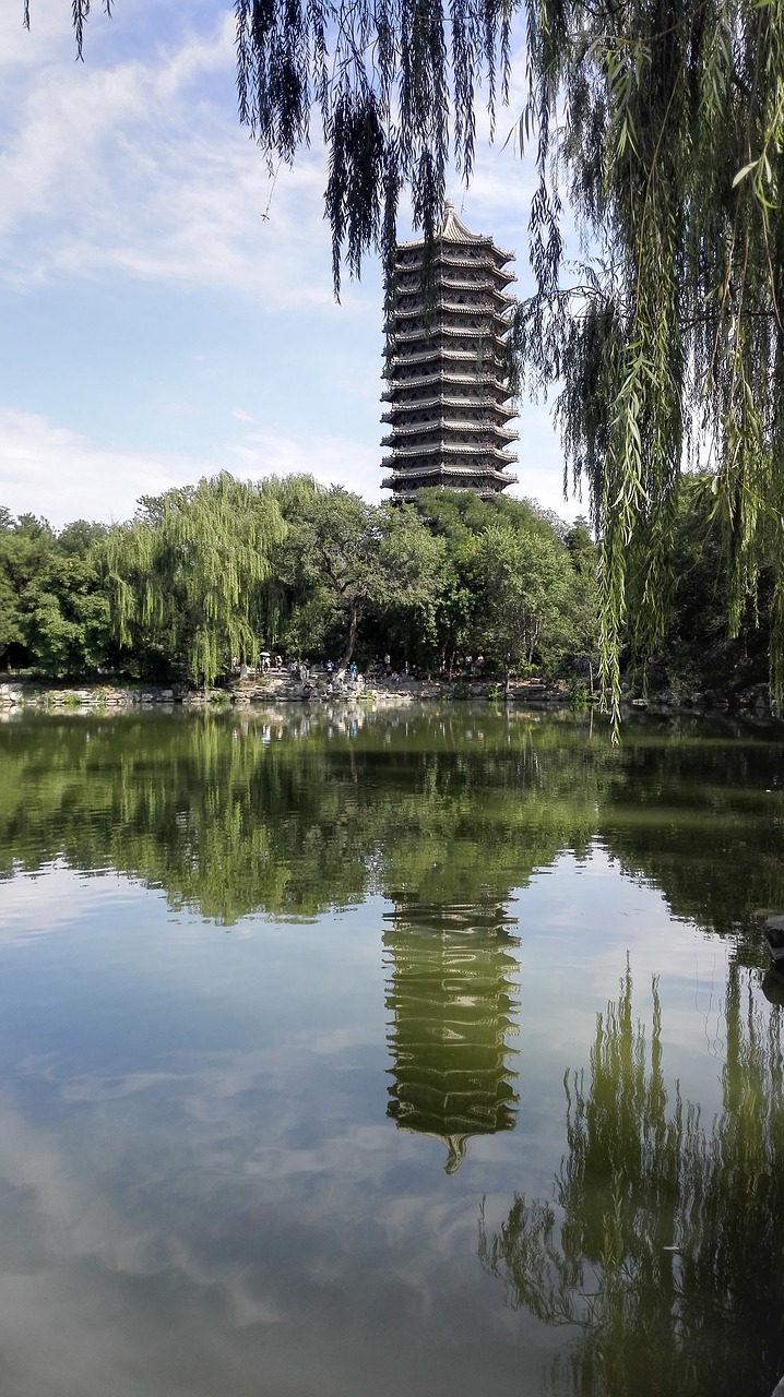 weiminghu tower reflection free photo