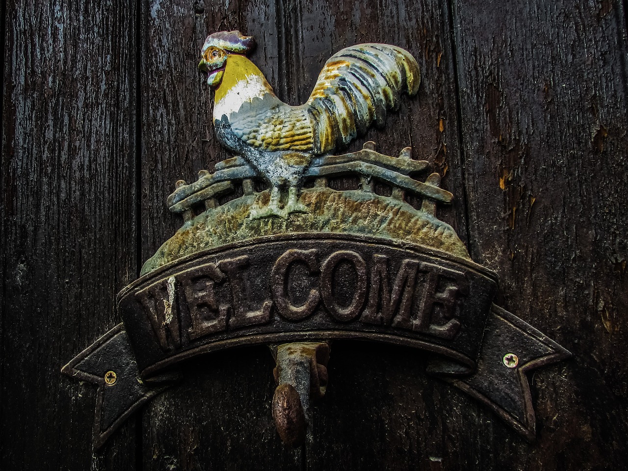 welcome sign cock door free photo