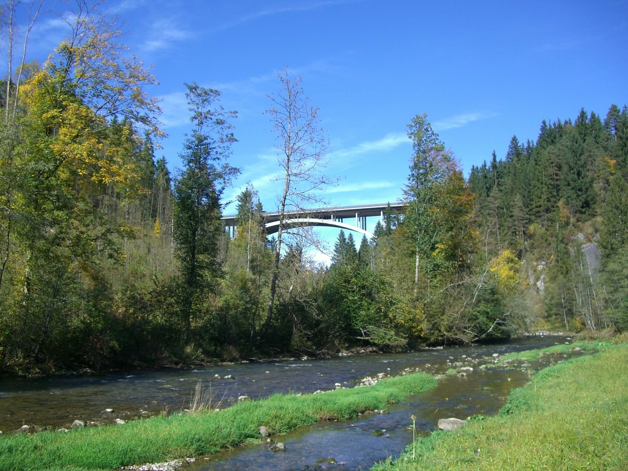 wertach river highway bridge free photo