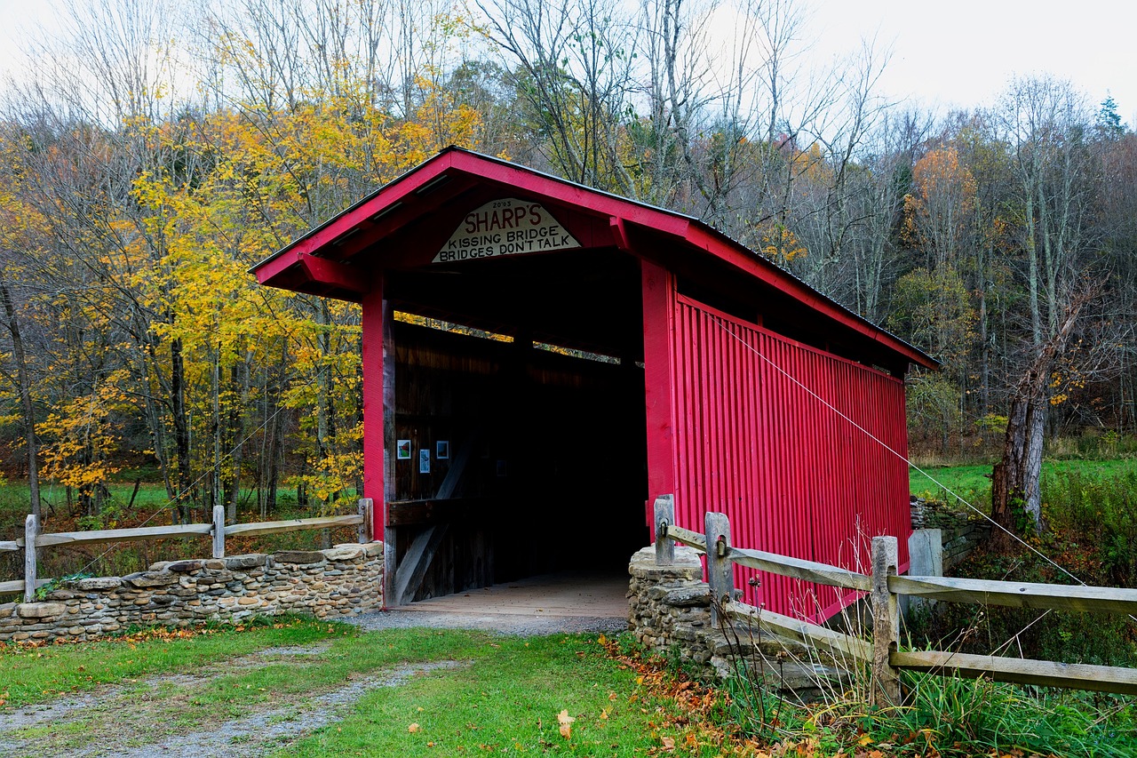 west virginia covered bridge fall free photo