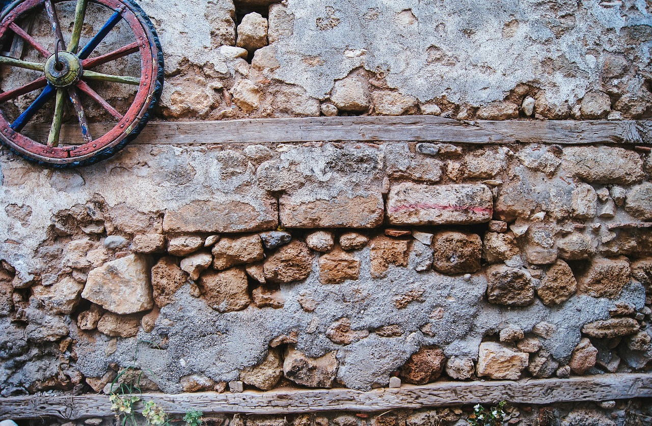 wheel wall old stone free photo