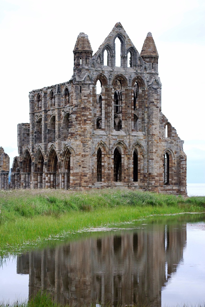 whitby abbey pond architecture free photo