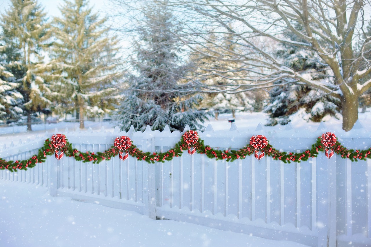 white picket fence christmas garland free photo