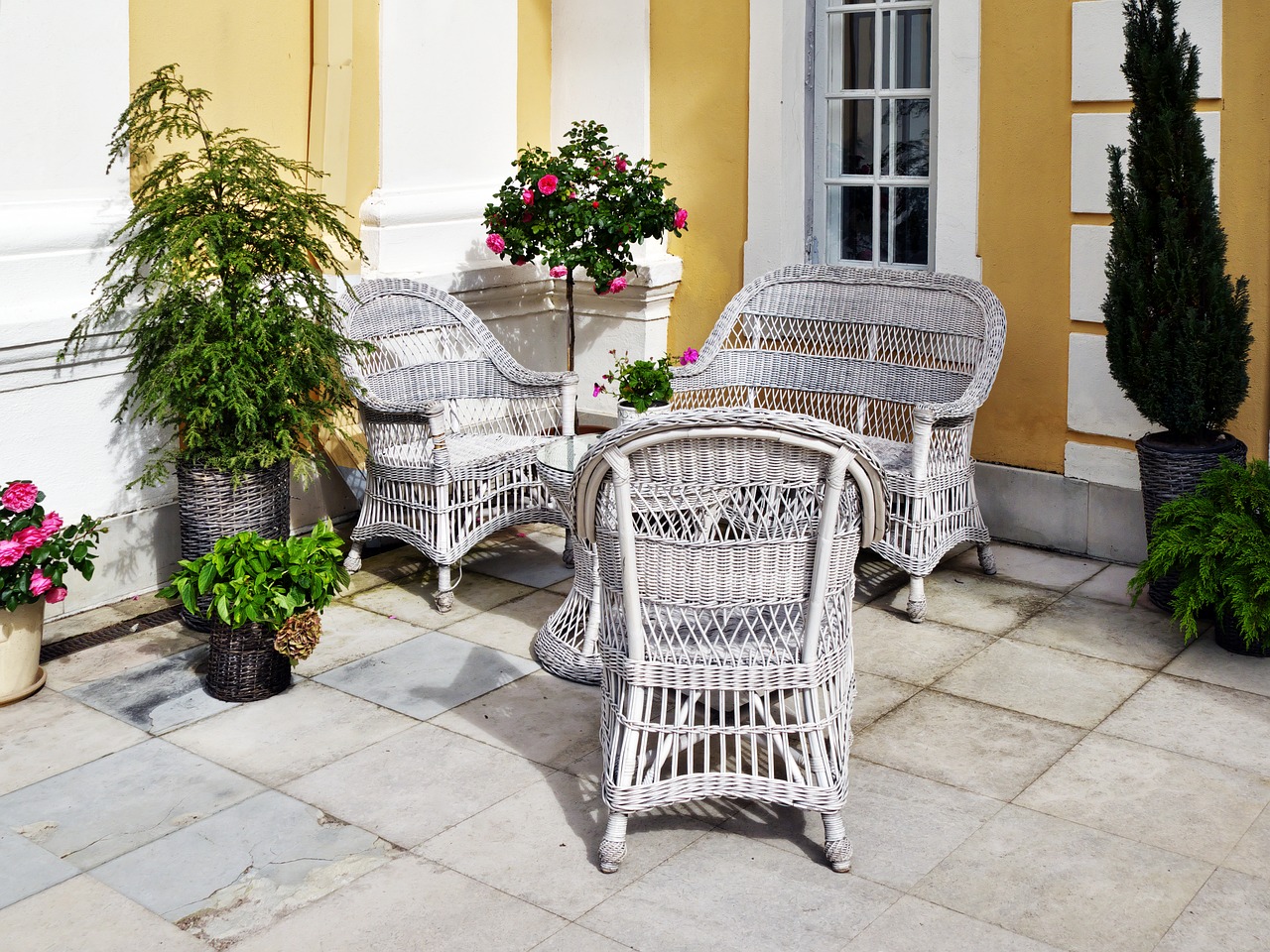 wicker furniture seating area terrace free photo