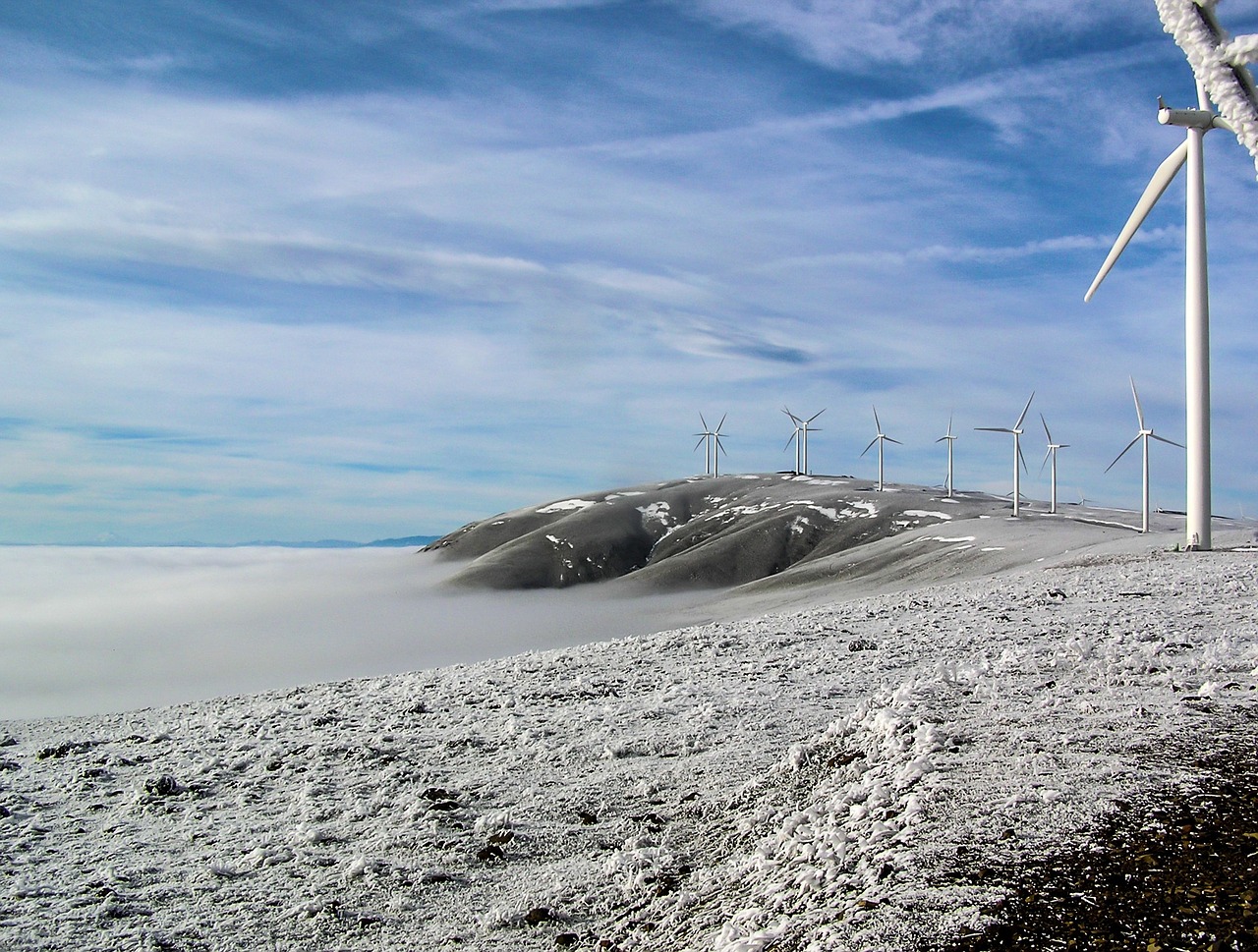 wind farm turbine snow free photo
