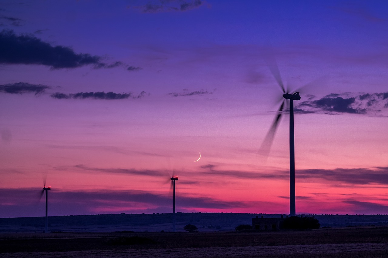 wind farm wind sunset free photo
