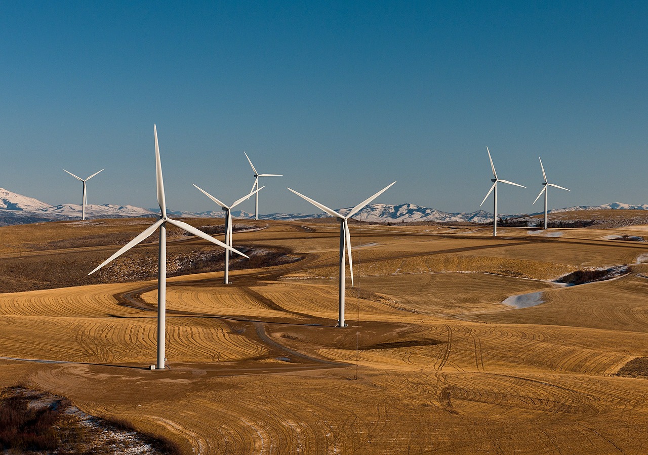 wind farm windmills turbines free photo