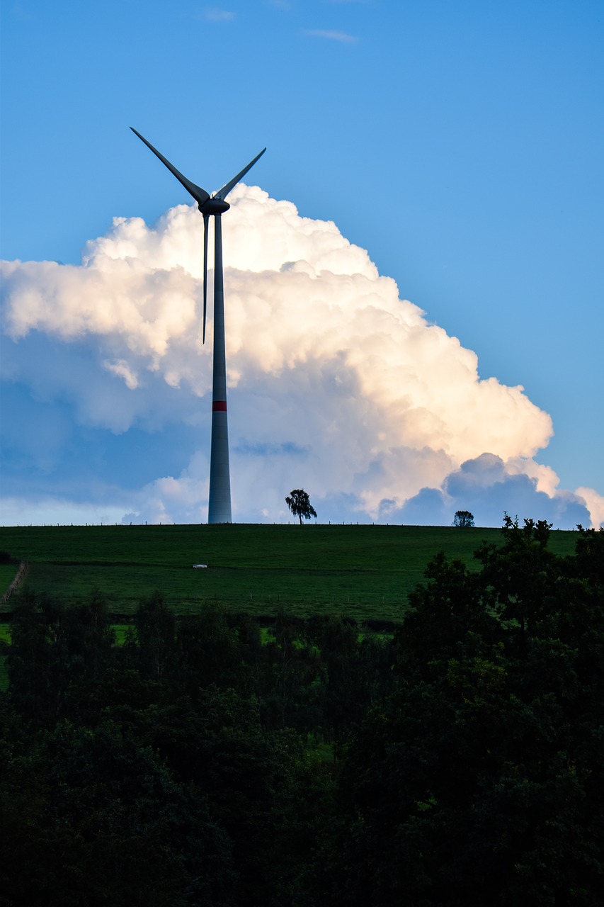 wind mill clouds green power free photo