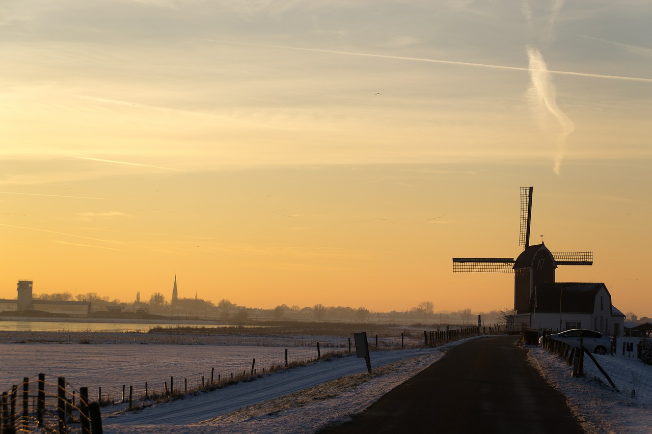 wind mill dyke evening free photo