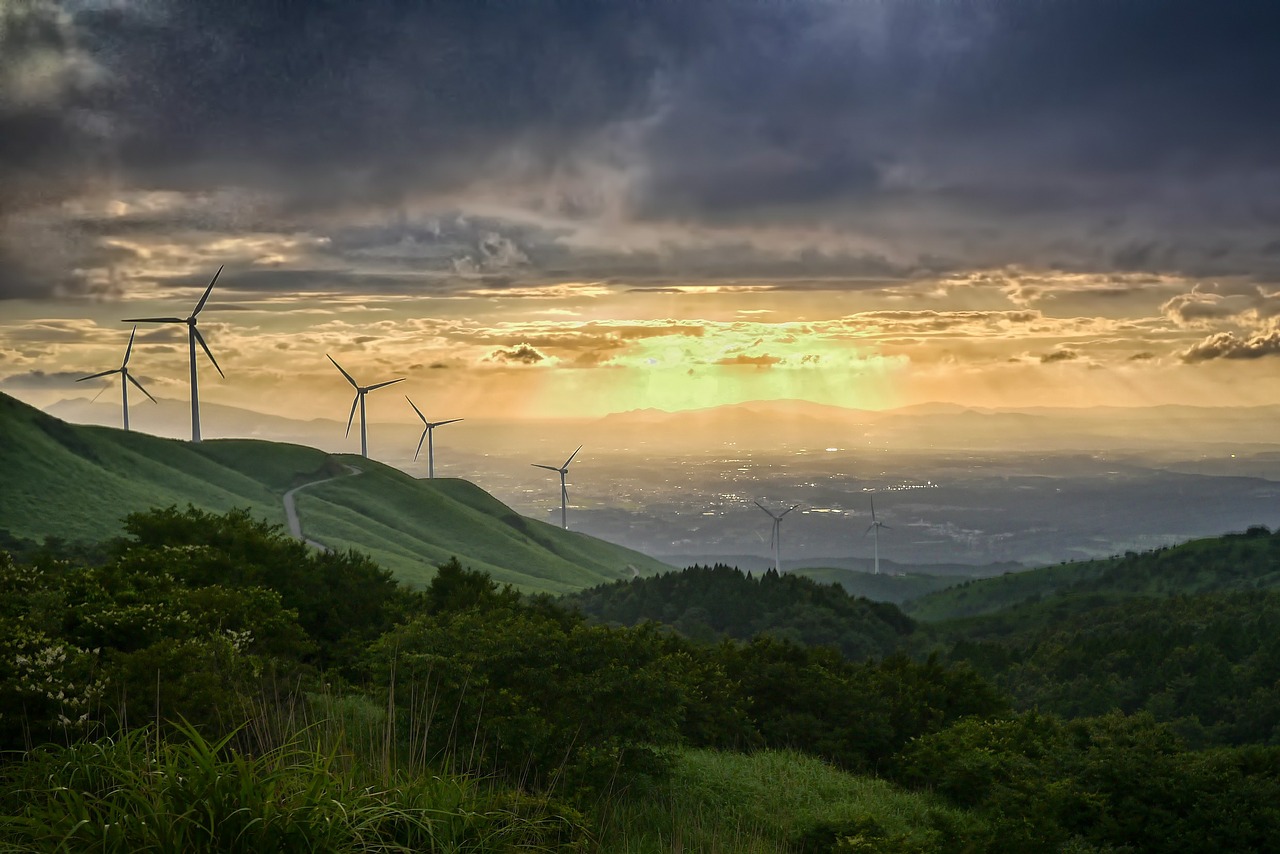 wind power generation japan sunset free photo