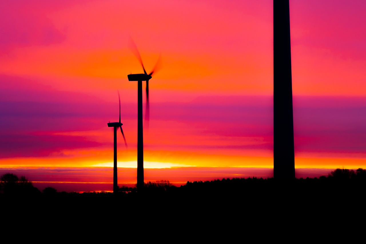wind power plant sunrise sun free photo
